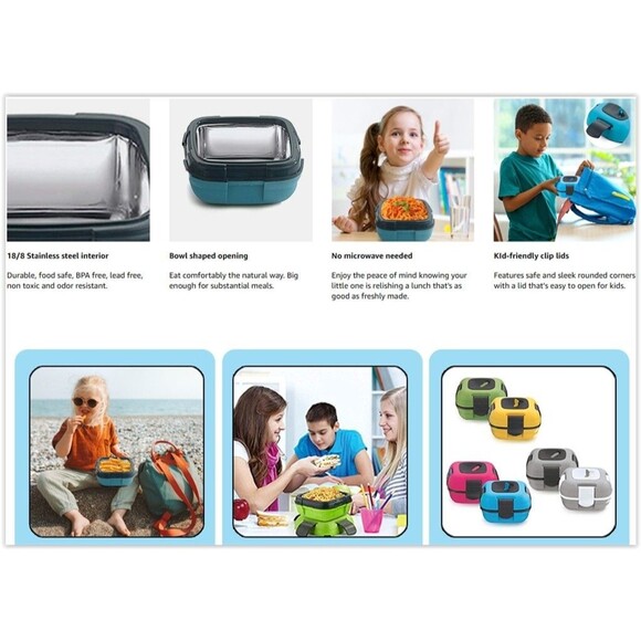 2pc BPA Free,Insulated Leak Proof Lunch Boxes for Adults and Kids,Cold and Hot - Picture 4 of 12